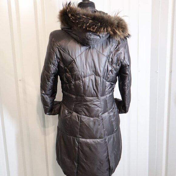 Creenstone Womens Puffer Coat Black Lined Hooded Raccoon Trim Hood Size 38/6 - Picture 2 of 16